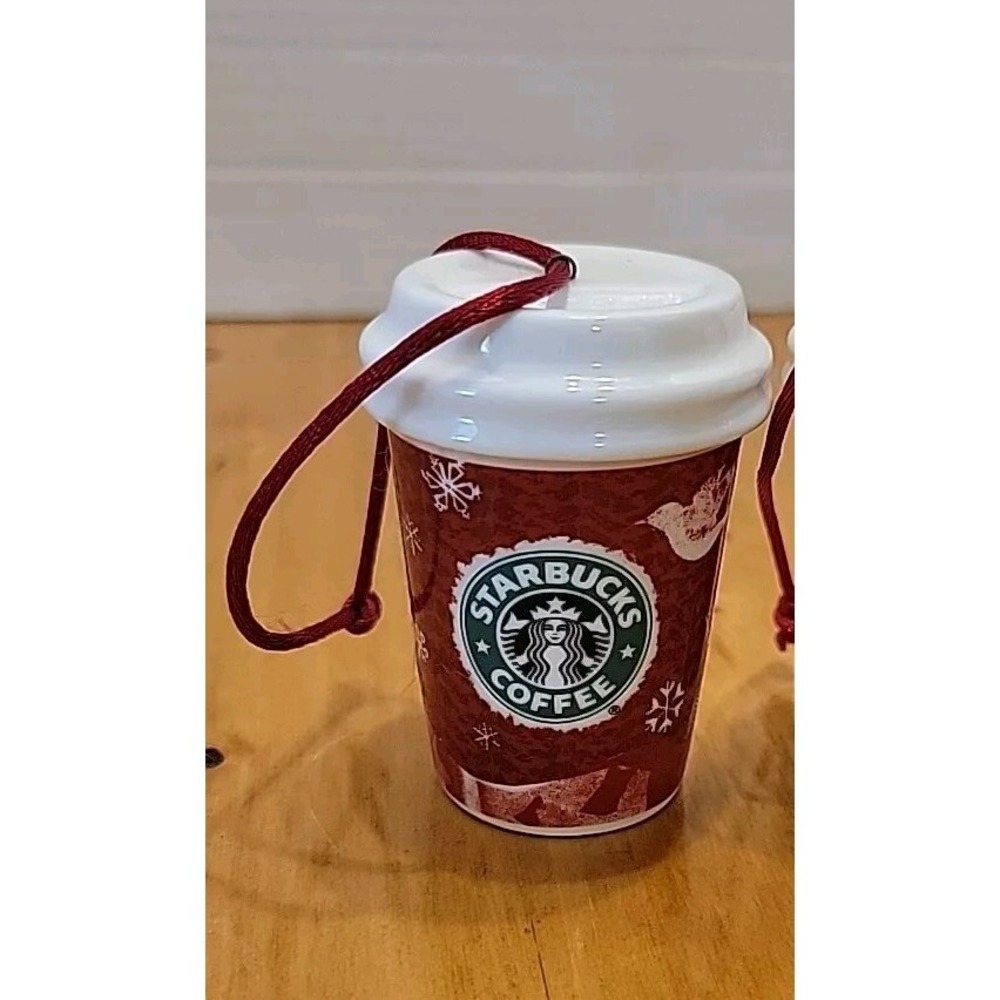 Starbucks Holiday Ceramic Mini Travel Mug Ornaments 2006 2008 2014 Set of 3 Red - Picture 2 of 8